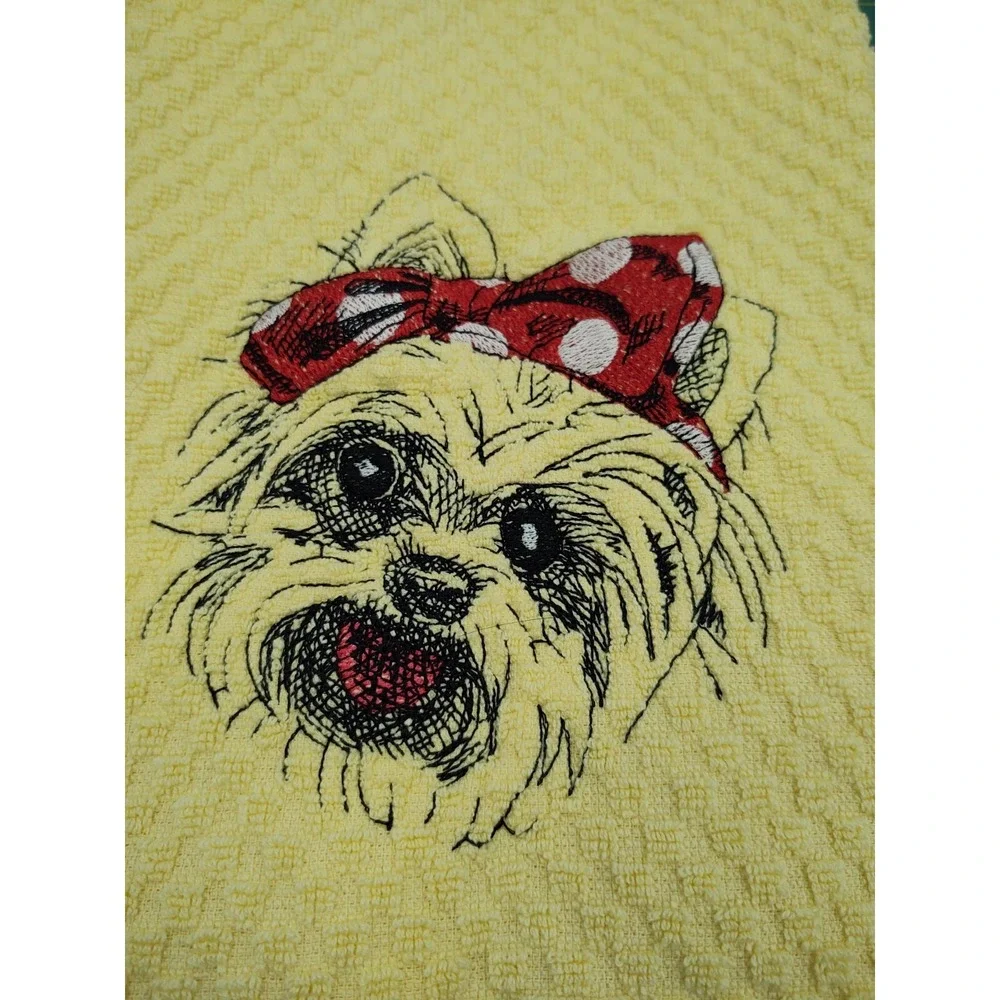 YORKIE Dog With Headband Kitchen Bath Hand Bar Towel Set of 2 Great Gift Idea!